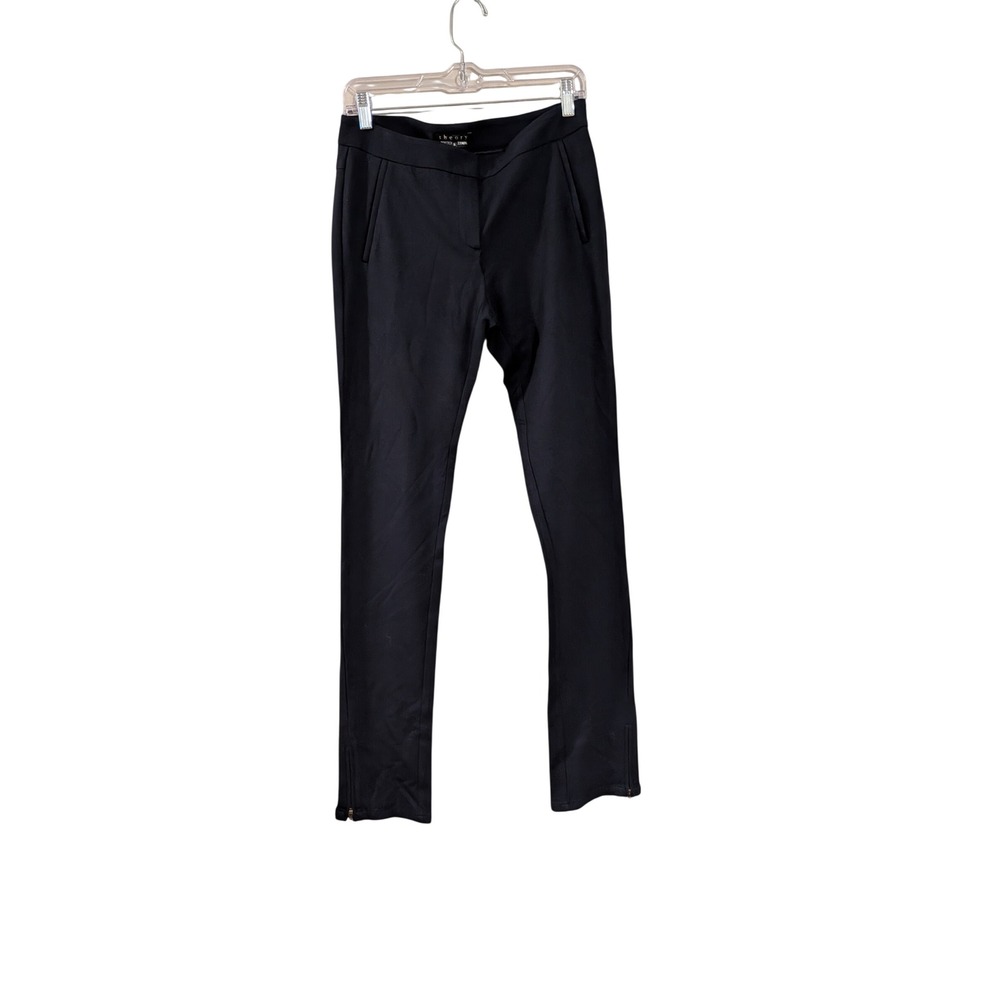Theory Trousers Womens 6 Navy Blue Zipper Ankle Slim Leg Bergdorf Goodman